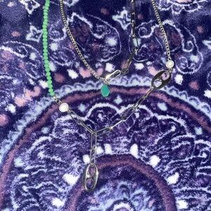 Silver and Green Beaded Necklace. Necklace and earrings